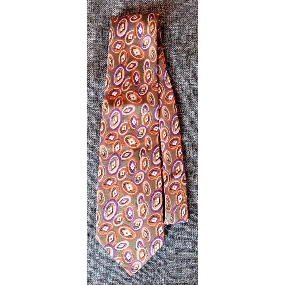 Tie 70s 80s 90 Y2K Christopher Hayes Silk Toupe Copper Purple 3.75 Wide 54 Long